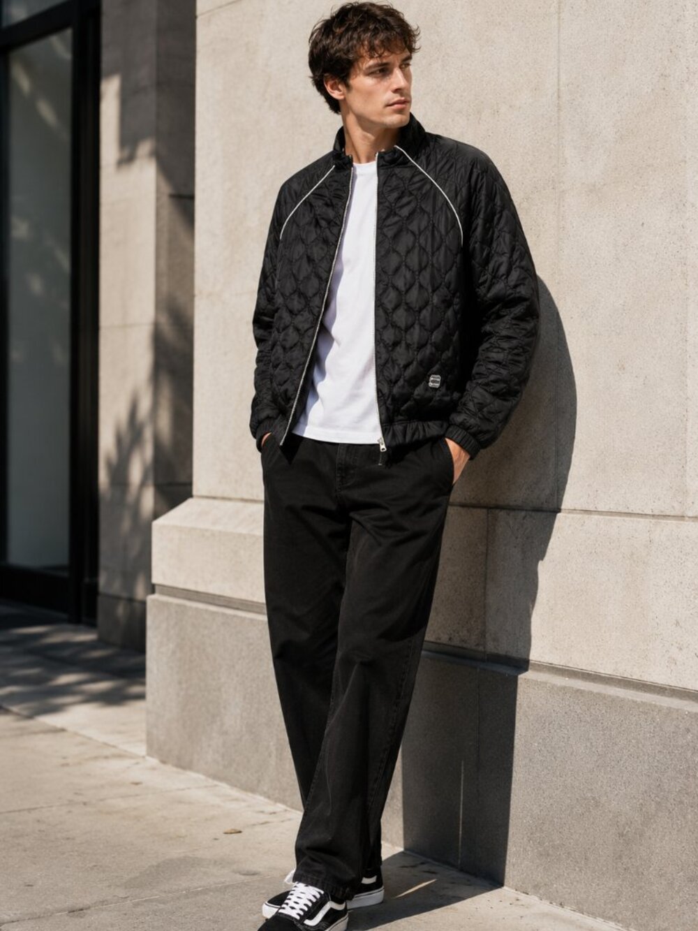 G-STAR RAW Midder Quilted Bomber Jacket Black White Trim Collar Sz M - Picture 1 of 12